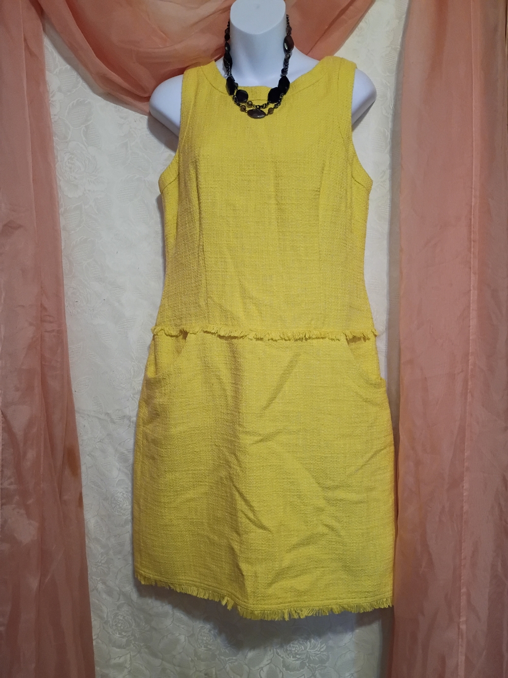 Calvin Klein Bright Yellow Sleeveless Textured Midi Dress